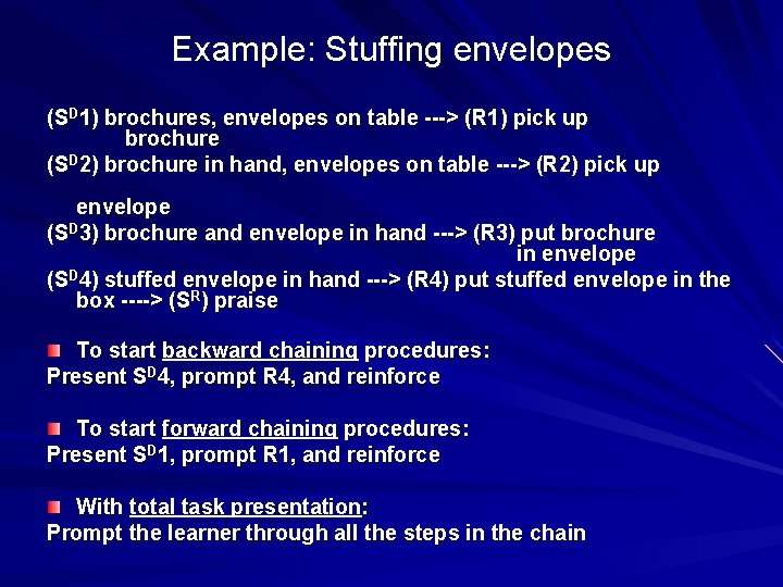 Example: Stuffing envelopes (SD 1) brochures, envelopes on table ---> (R 1) pick up
