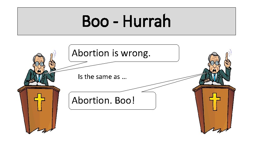 Boo - Hurrah Abortion is wrong. Is the same as … Abortion. Boo! 