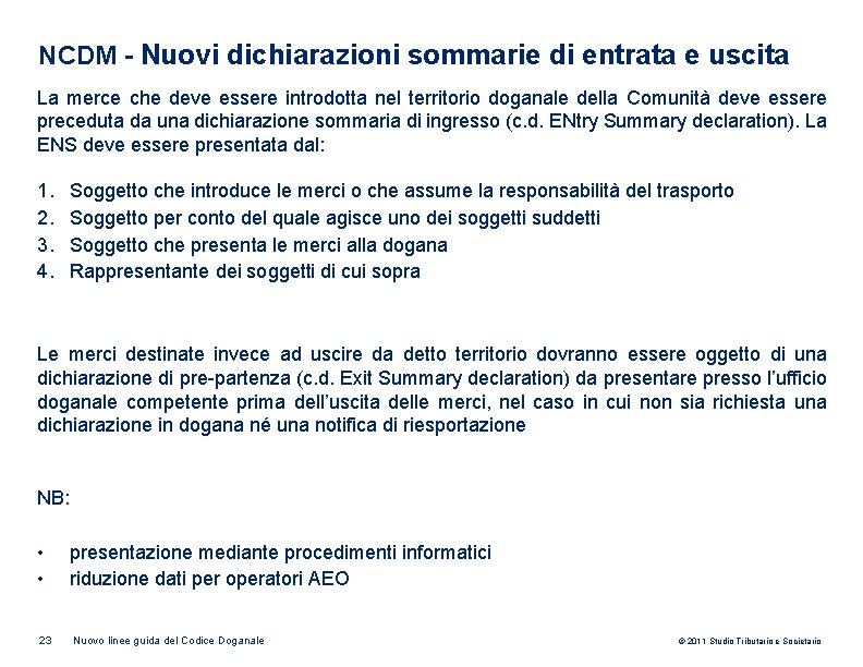 NCDM - Nuovi dichiarazioni sommarie di entrata e uscita La merce che deve essere