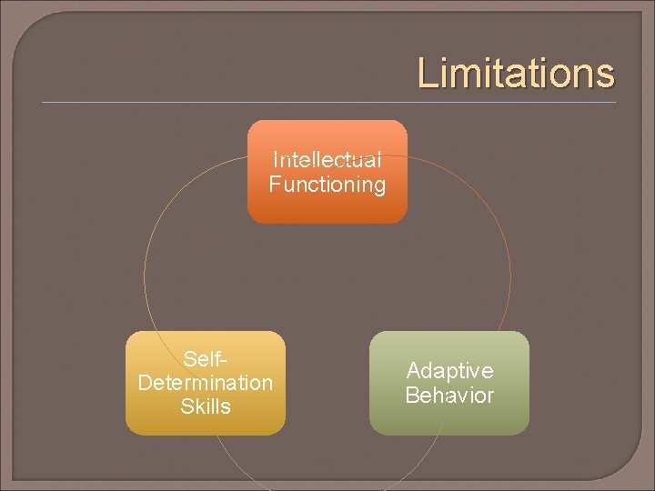 Limitations Intellectual Functioning Self. Determination Skills Adaptive Behavior 