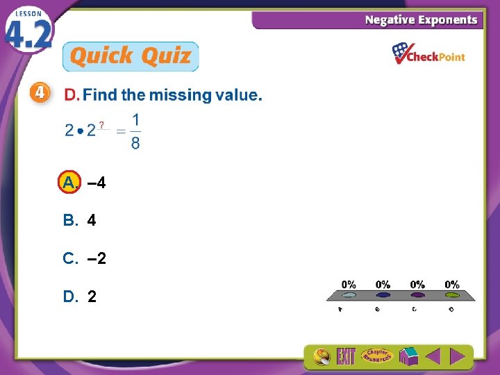 A. – 4 B. 4 C. – 2 D. 2 1. 2. 3. 4.