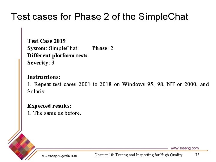 Test cases for Phase 2 of the Simple. Chat Test Case 2019 System: Simple.
