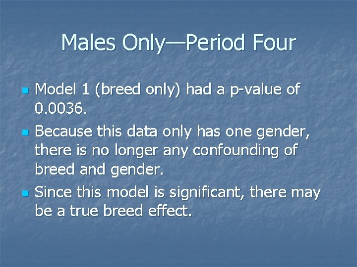 Males Only—Period Four n n n Model 1 (breed only) had a p-value of