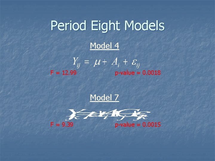 Period Eight Models Model 4 F = 12. 99 p-value = 0. 0018 Model