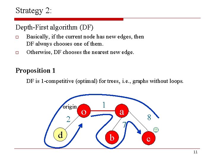 Strategy 2: Depth-First algorithm (DF) o o Basically, if the current node has new