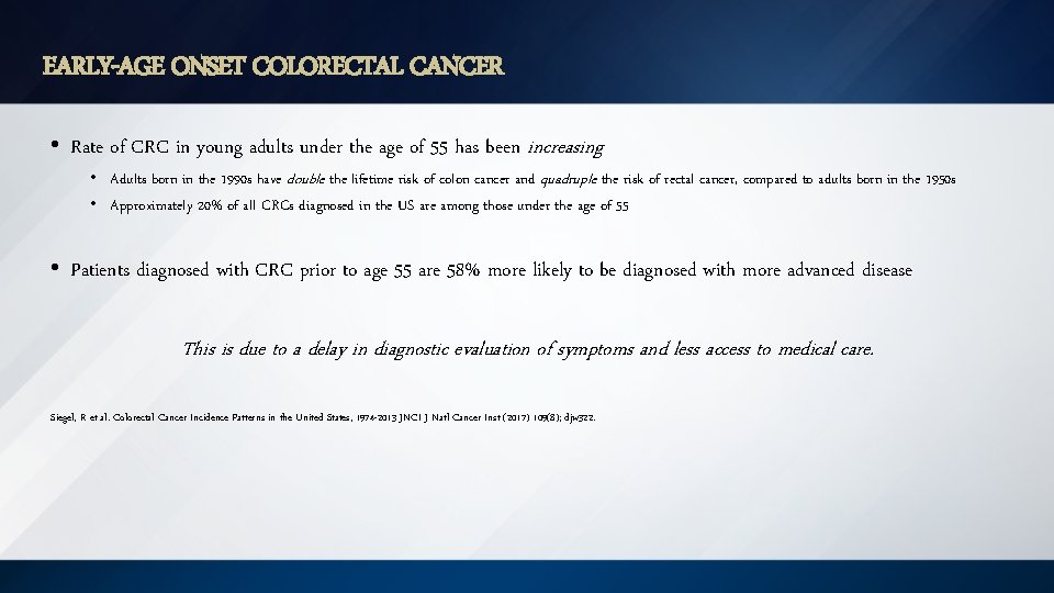 EARLY-AGE ONSET COLORECTAL CANCER • Rate of CRC in young adults under the age