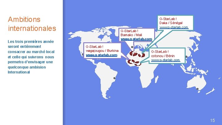 Ambitions internationales Les trois premières année seront entièrement consacrer au marché local et celle