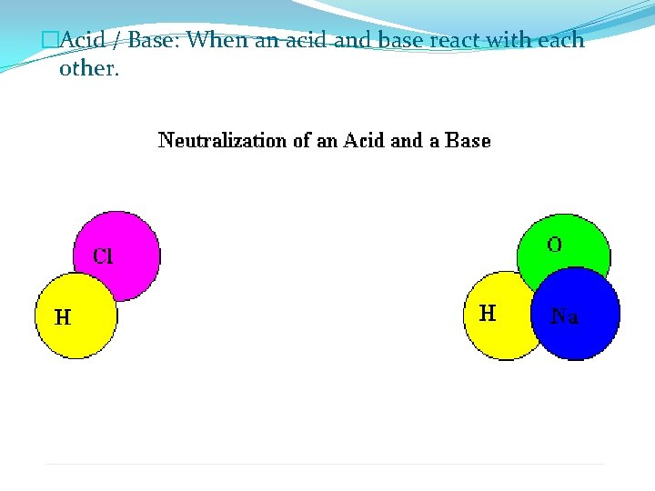 �Acid / Base: When an acid and base react with each other. 