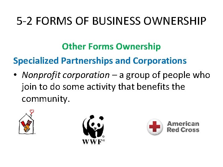 5 -2 FORMS OF BUSINESS OWNERSHIP Other Forms Ownership Specialized Partnerships and Corporations •