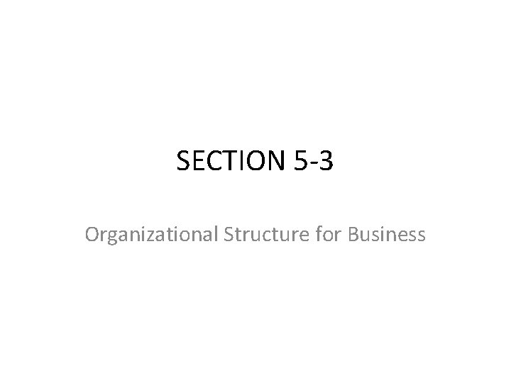 SECTION 5 -3 Organizational Structure for Business 