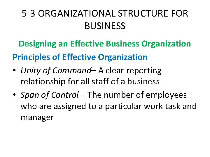 5 -3 ORGANIZATIONAL STRUCTURE FOR BUSINESS Designing an Effective Business Organization Principles of Effective