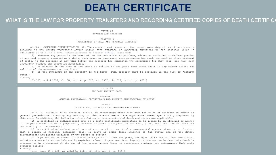 DEATH CERTIFICATE WHAT IS THE LAW FOR PROPERTY TRANSFERS AND RECORDING CERTIFIED COPIES OF