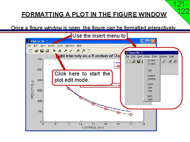 121122 FORMATTING A PLOT IN THE FIGURE WINDOW Once a figure window is open, 121122 FORMATTING A PLOT IN THE FIGURE WINDOW Once a figure window is open,