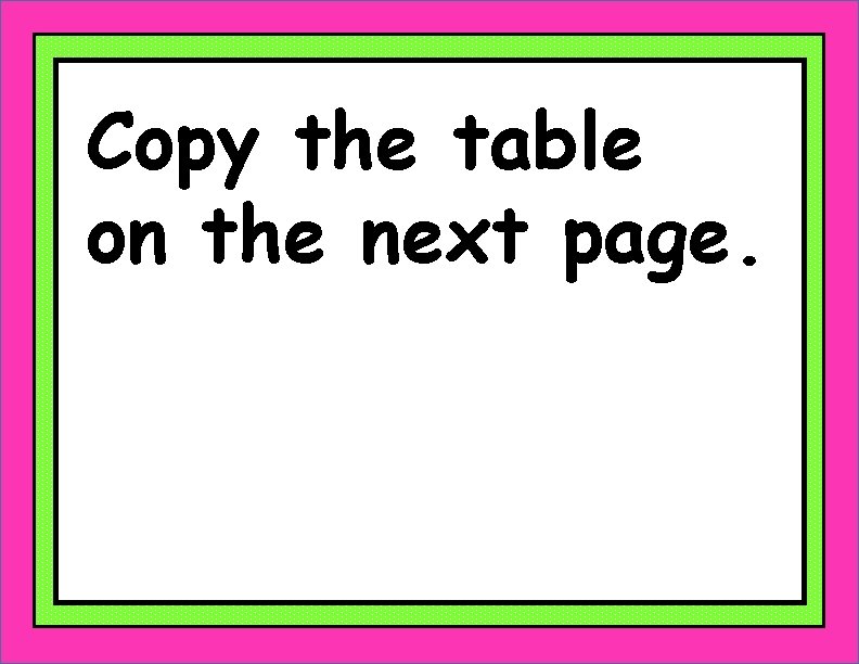 Copy the table on the next page. 