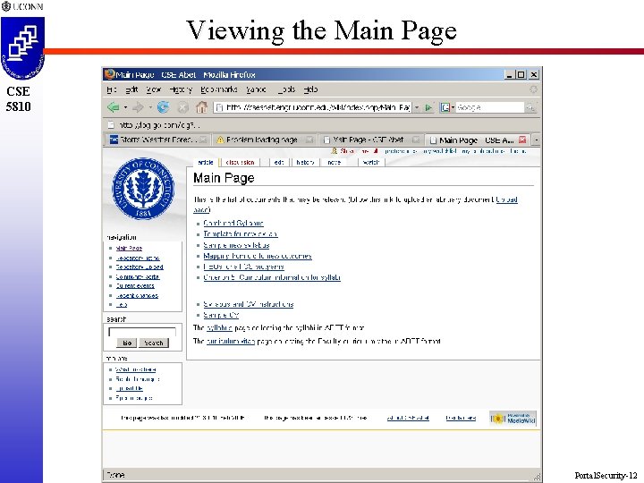 Viewing the Main Page CSE 5810 Portal. Security-12 