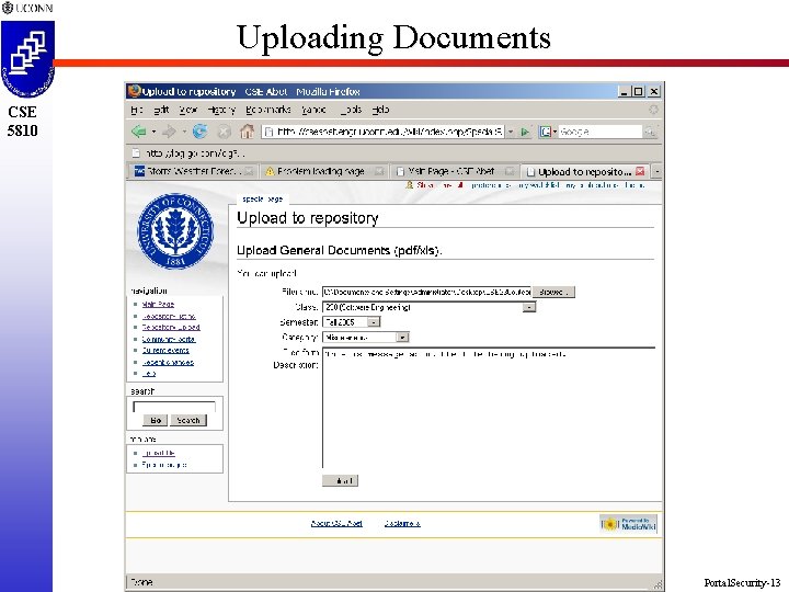 Uploading Documents CSE 5810 Portal. Security-13 