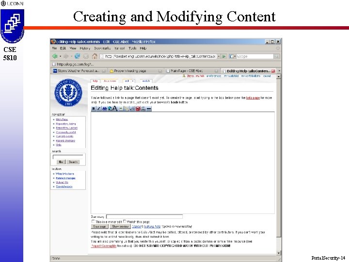 Creating and Modifying Content CSE 5810 Portal. Security-14 