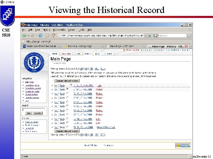 Viewing the Historical Record CSE 5810 Portal. Security-15 
