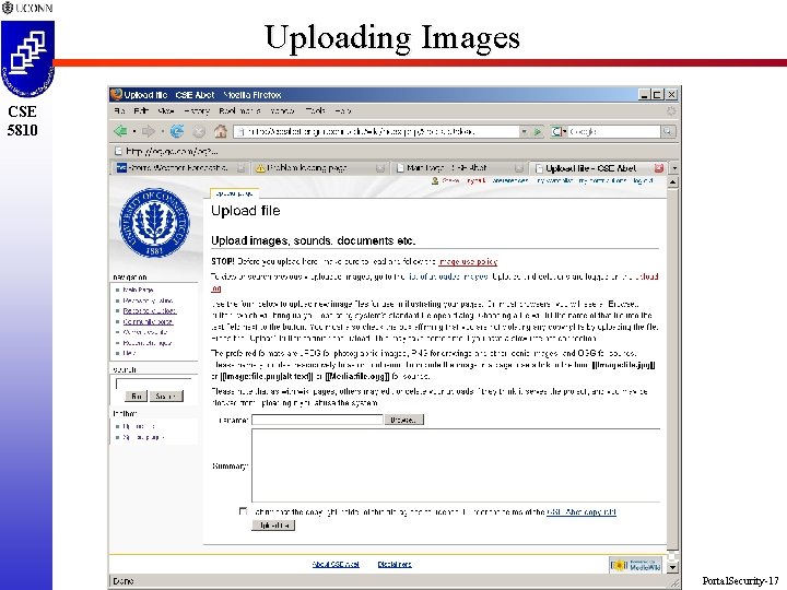 Uploading Images CSE 5810 Portal. Security-17 