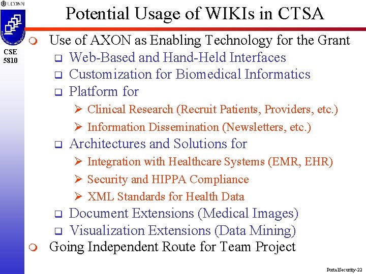 Potential Usage of WIKIs in CTSA m CSE 5810 Use of AXON as Enabling