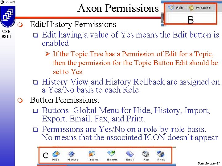 Axon Permissions m CSE 5810 Edit/History Permissions q Edit having a value of Yes