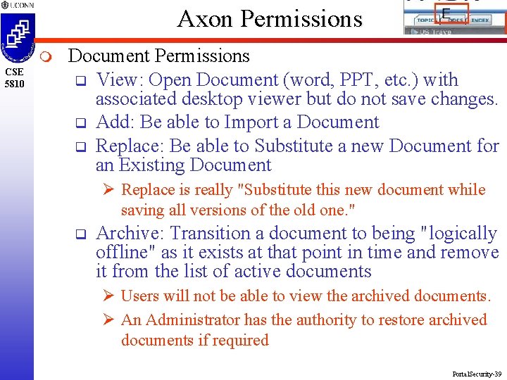 Axon Permissions m CSE 5810 Document Permissions q View: Open Document (word, PPT, etc.