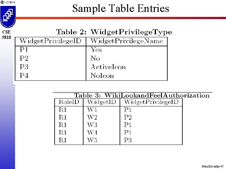 Sample Table Entries CSE 5810 Portal. Security-47 