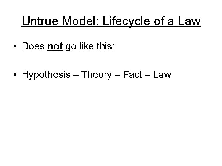 Untrue Model: Lifecycle of a Law • Does not go like this: • Hypothesis