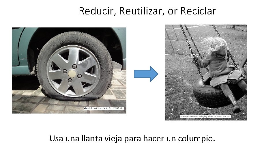 Reducir, Reutilizar, or Reciclar Usa una llanta vieja para hacer un columpio. 