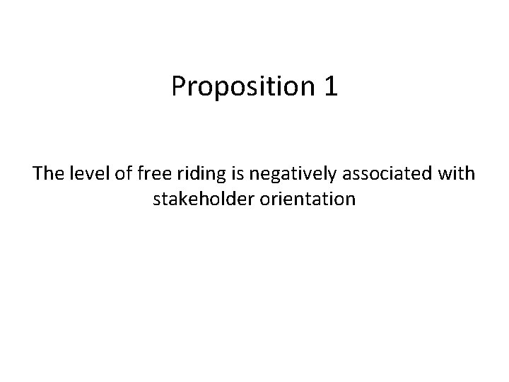 Proposition 1 The level of free riding is negatively associated with stakeholder orientation 