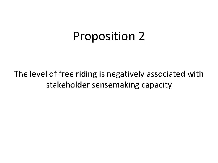 Proposition 2 The level of free riding is negatively associated with stakeholder sensemaking capacity