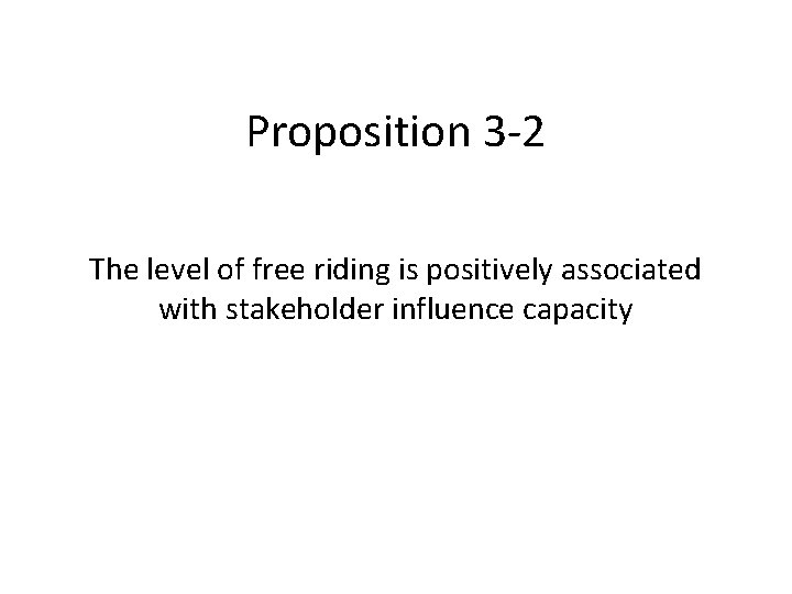 Proposition 3 -2 The level of free riding is positively associated with stakeholder influence