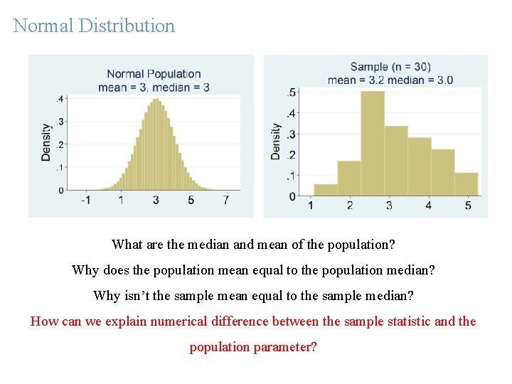 Normal Distribution What are the median and mean of the population? Why does the