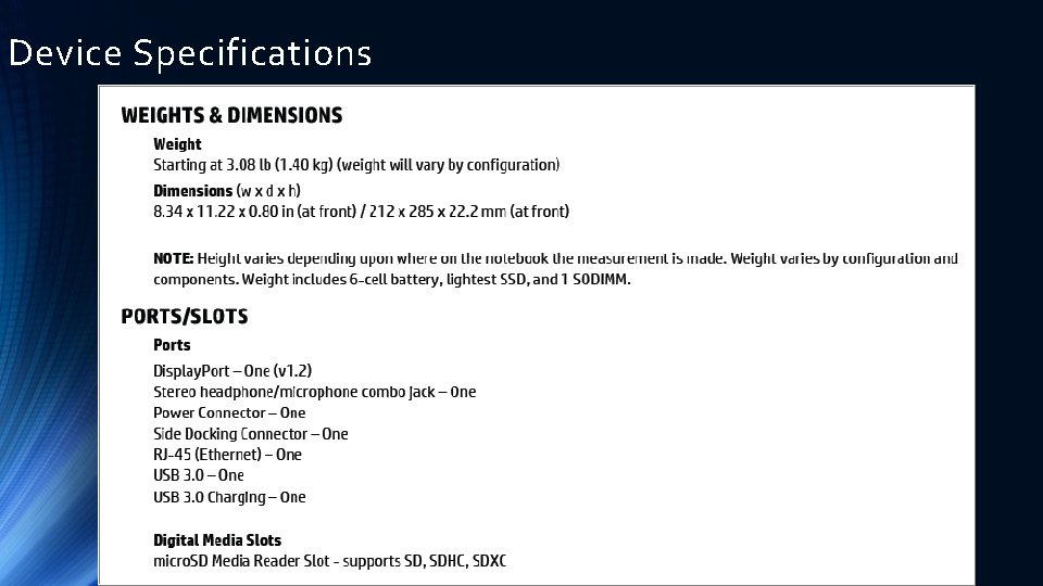 Device Specifications 