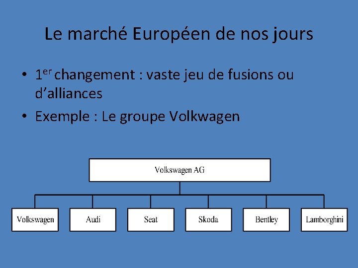 Le marché Européen de nos jours • 1 er changement : vaste jeu de