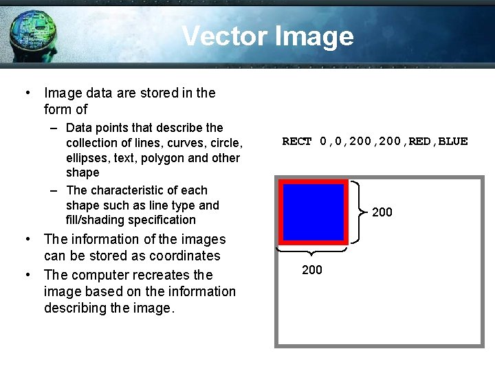Vector Image • Image data are stored in the form of – Data points