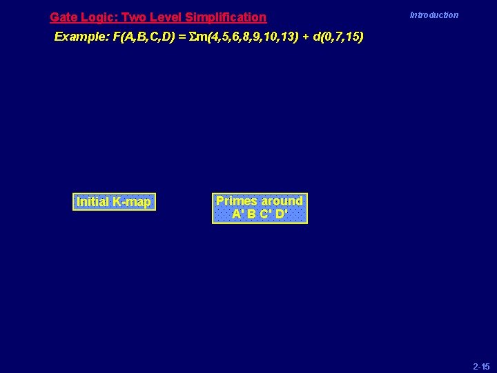 Gate Logic: Two Level Simplification Introduction Example: F(A, B, C, D) = Sm(4, 5,