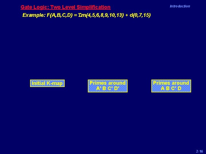 Gate Logic: Two Level Simplification Introduction Example: F(A, B, C, D) = Sm(4, 5,
