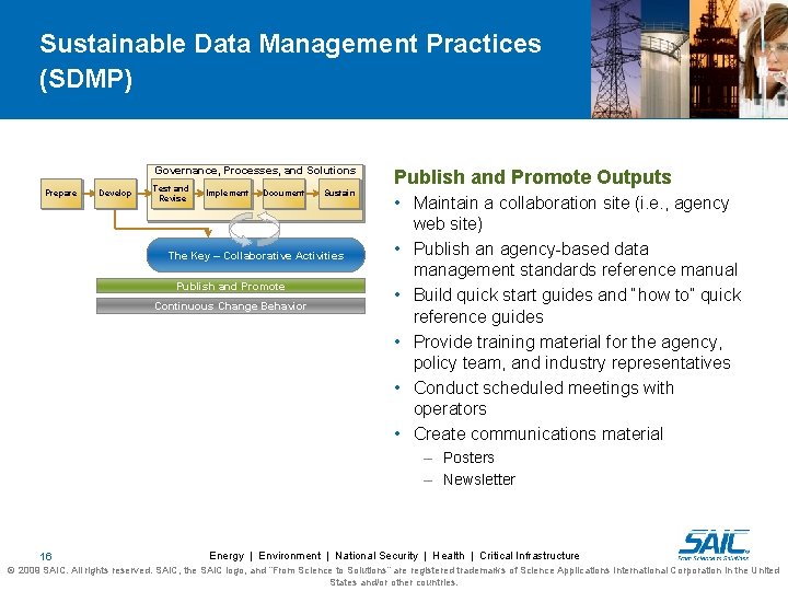 Sustainable Data Management Practices (SDMP) Governance, Processes, and Solutions Prepare Develop Test and Revise