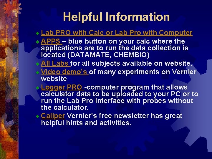Helpful Information Lab PRO with Calc or Lab Pro with Computer ® APPS – Helpful Information Lab PRO with Calc or Lab Pro with Computer ® APPS –