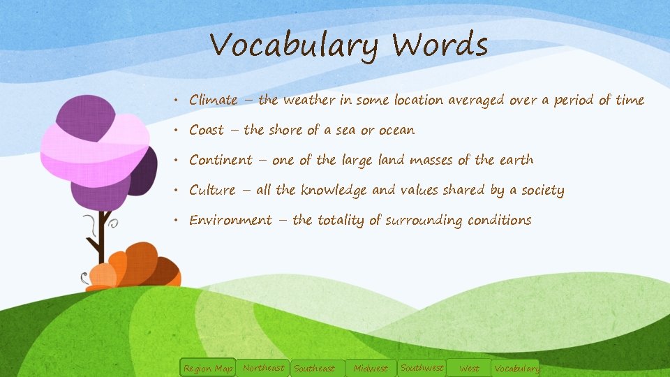 Vocabulary Words • Climate – the weather in some location averaged over a period