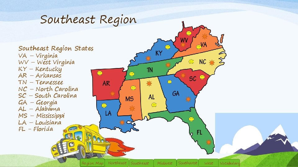 Southeast Region States VA – Virginia WV – West Virginia KY – Kentucky AR