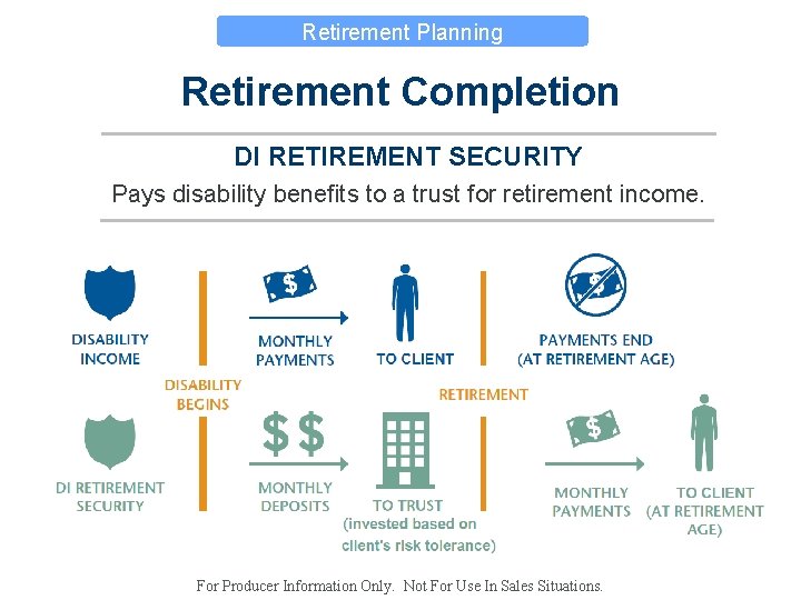 Retirement Planning Retirement Completion DI RETIREMENT SECURITY Pays disability benefits to a trust for