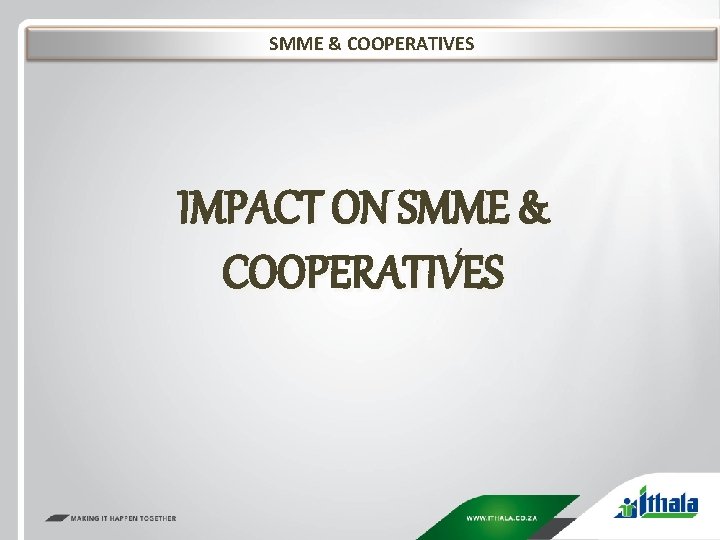 SMME & COOPERATIVES IMPACT ON SMME & COOPERATIVES 