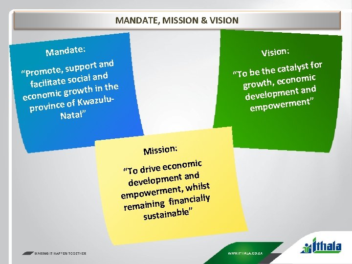 MANDATE, MISSION & VISION Mandate: and t r o p p u s ,