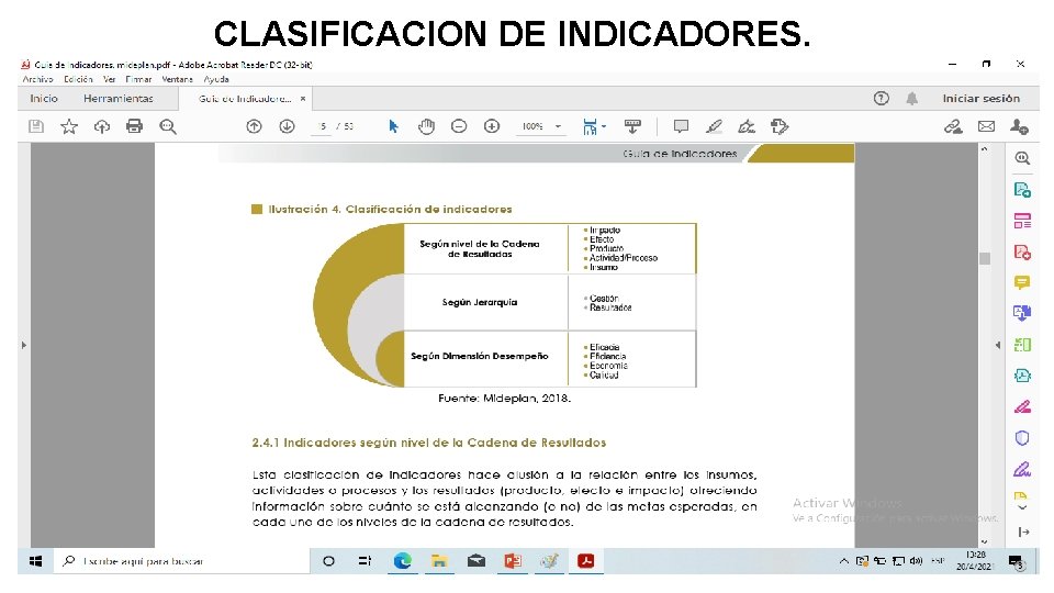 CLASIFICACION DE INDICADORES. 