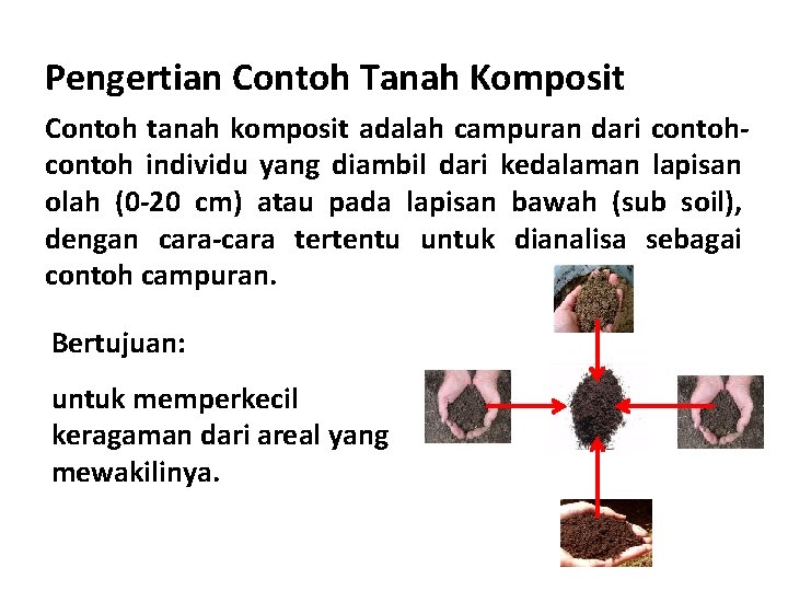 Pengertian Contoh Tanah Komposit Contoh tanah komposit adalah campuran dari contoh individu yang diambil