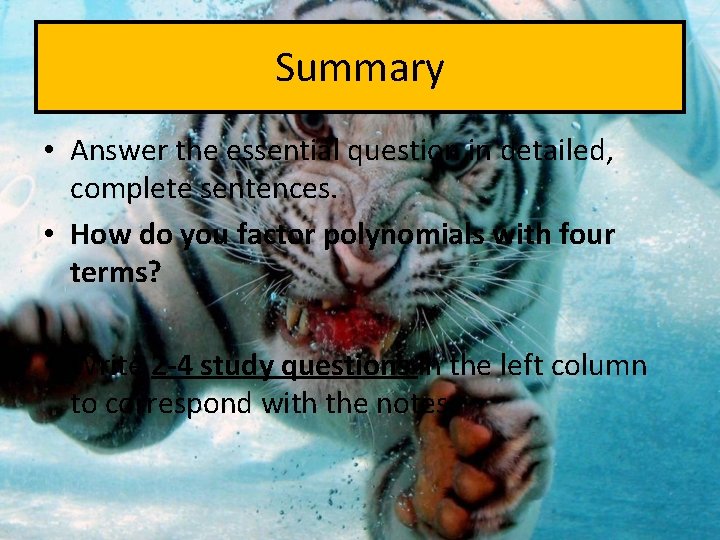 Summary • Answer the essential question in detailed, complete sentences. • How do you