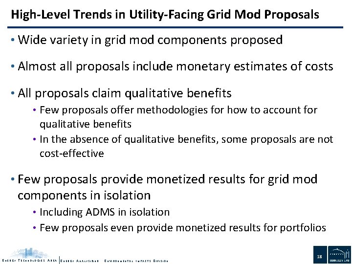 High-Level Trends in Utility-Facing Grid Mod Proposals • Wide variety in grid mod components