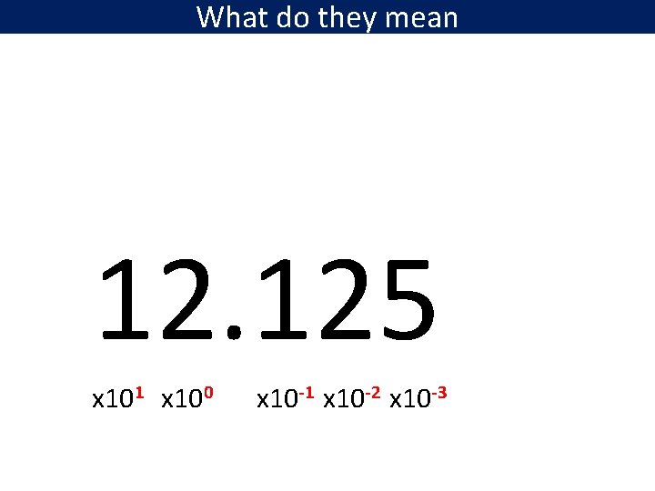 What do they mean 12. 125 x 101 x 100 x 10 -1 x